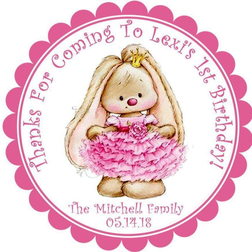 Floral bunny 1st birthday favor label