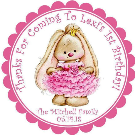Floral bunny 1st birthday favor label