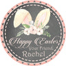 Floral bunny ears Easter sticker with pastel flowers and script text