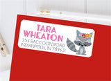 Floral woodland raccoon return address labels