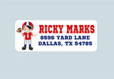Football return address labels with red football player illustration