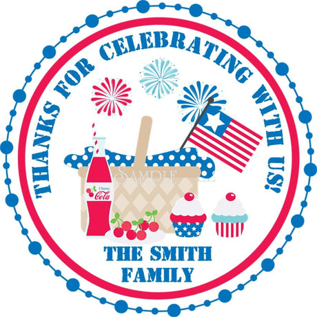 Fourth of July picnic basket party favor stickers