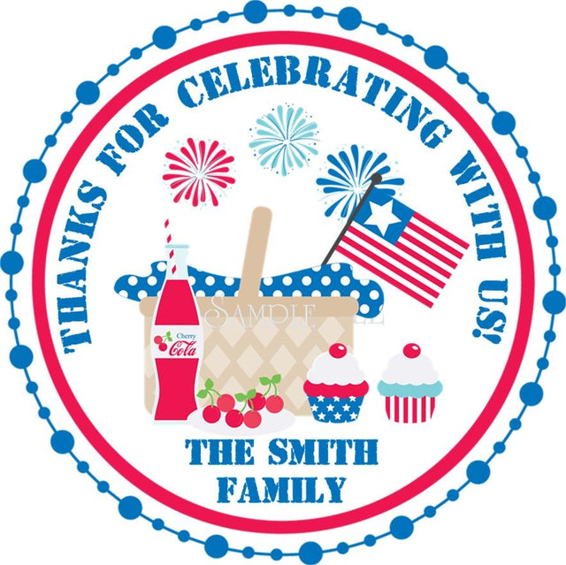 Fourth of July picnic basket party favor stickers
