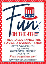 Fun on the 4th patriotic July 4th BBQ invitation
