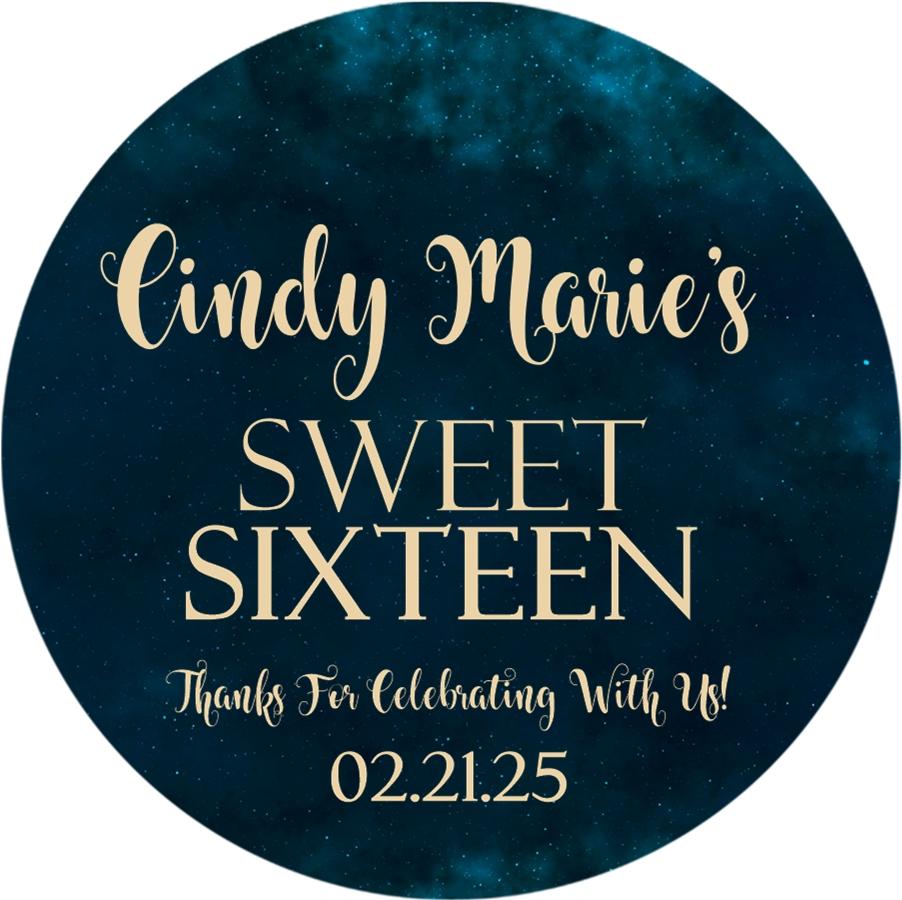 Galaxy Sweet 16 Birthday Party Stickers Or Favor Tags