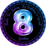 Galaxy balloon number birthday sticker with personalized text