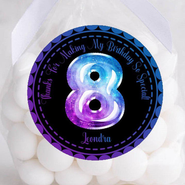 Galaxy number birthday sticker with watercolor space age design
