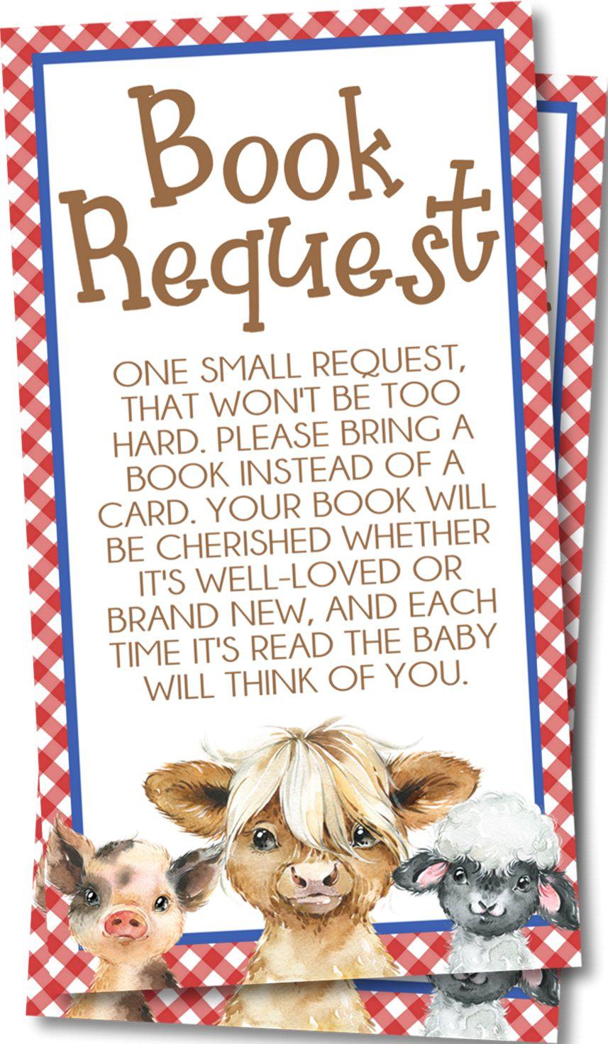 Gender Neutral Farm Animals Book Request Cards