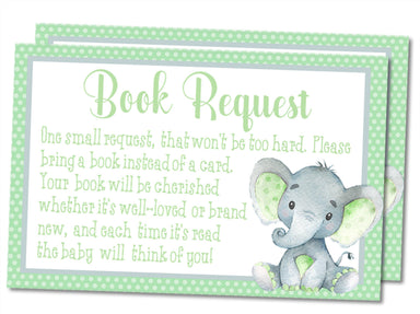 Gender Neutral Mint Elephant Book Request Cards