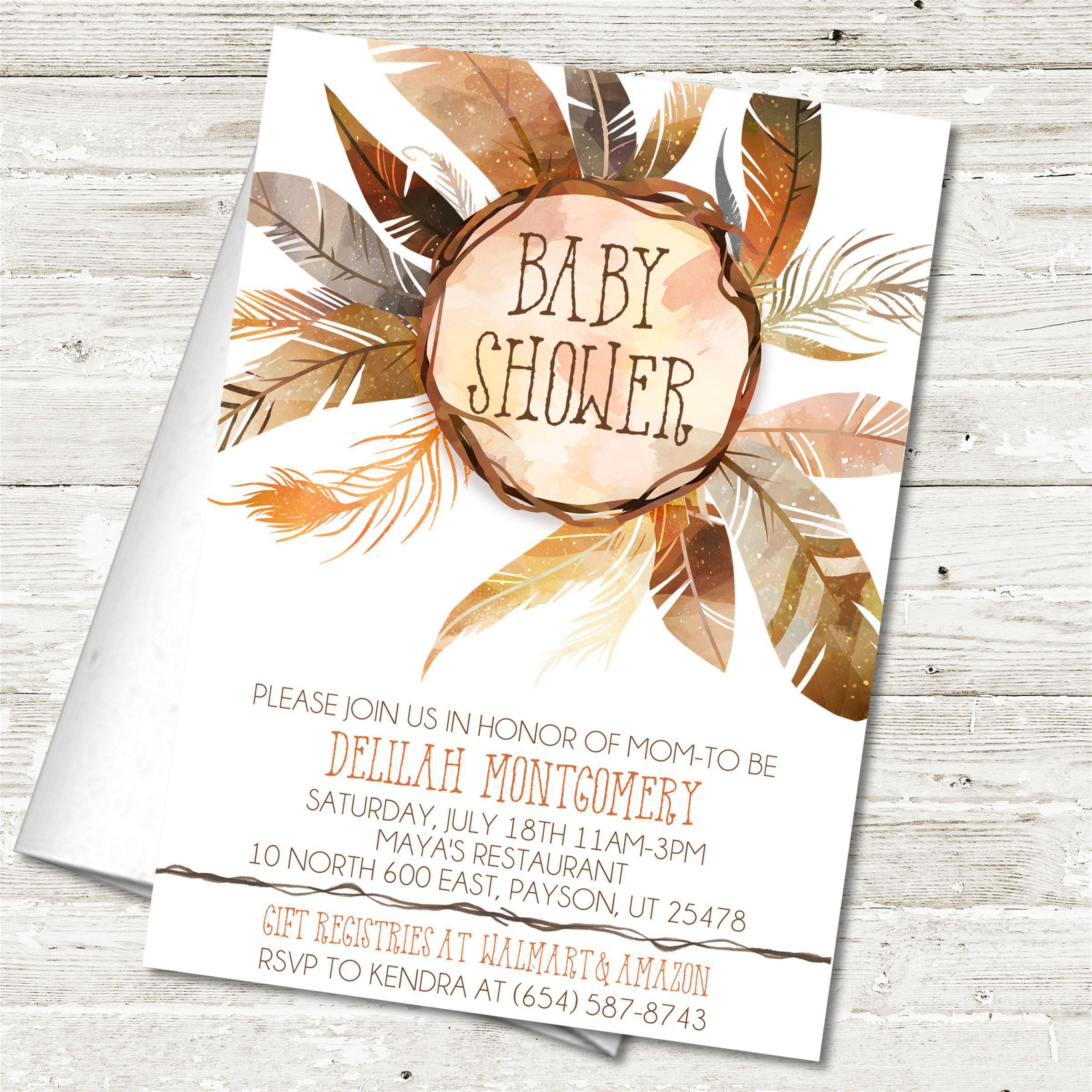 Gender Neutral Tribal Feather Baby Shower Invitations