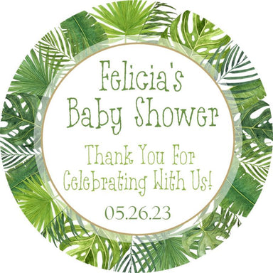 Gender Neutral Tropical Leaf Baby Shower Stickers Or Favor Tags