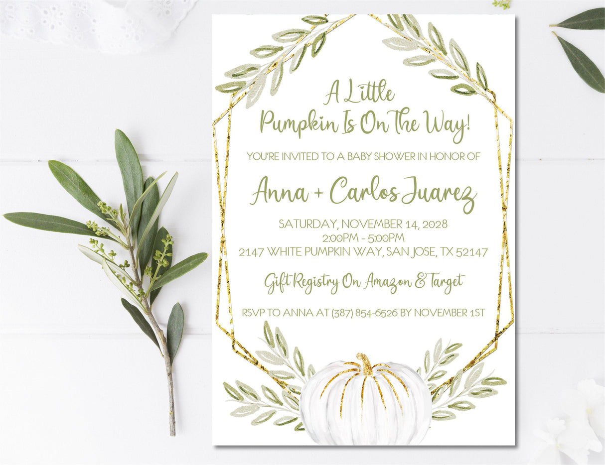 Gender Neutral fall pumpkin baby shower invitations