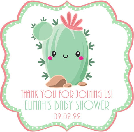 Gender neutral cactus succulent baby shower sticker in mint and coral