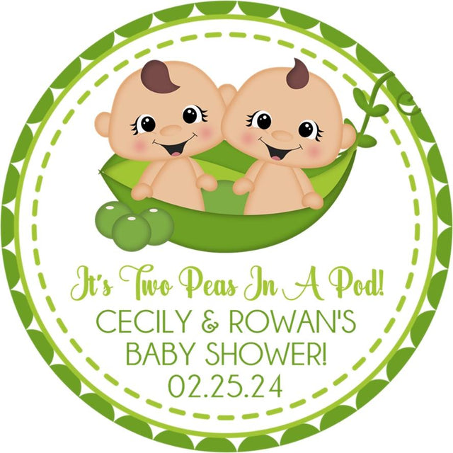 Gender neutral twin baby pea pod sticker with green scalloped edge