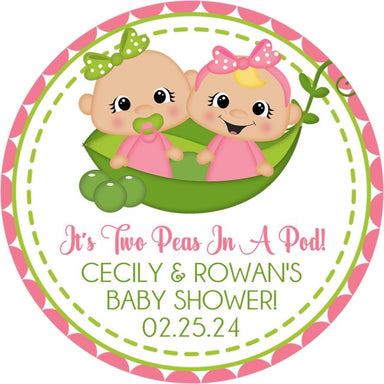 Girl Twins Two Peas In A Pod Baby Shower Stickers Or Favor Tags