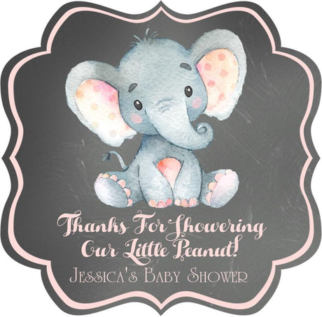 Girl baby shower favor stickers – pink elephant theme
