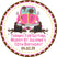 Girl off-road party favor label in pink and brown