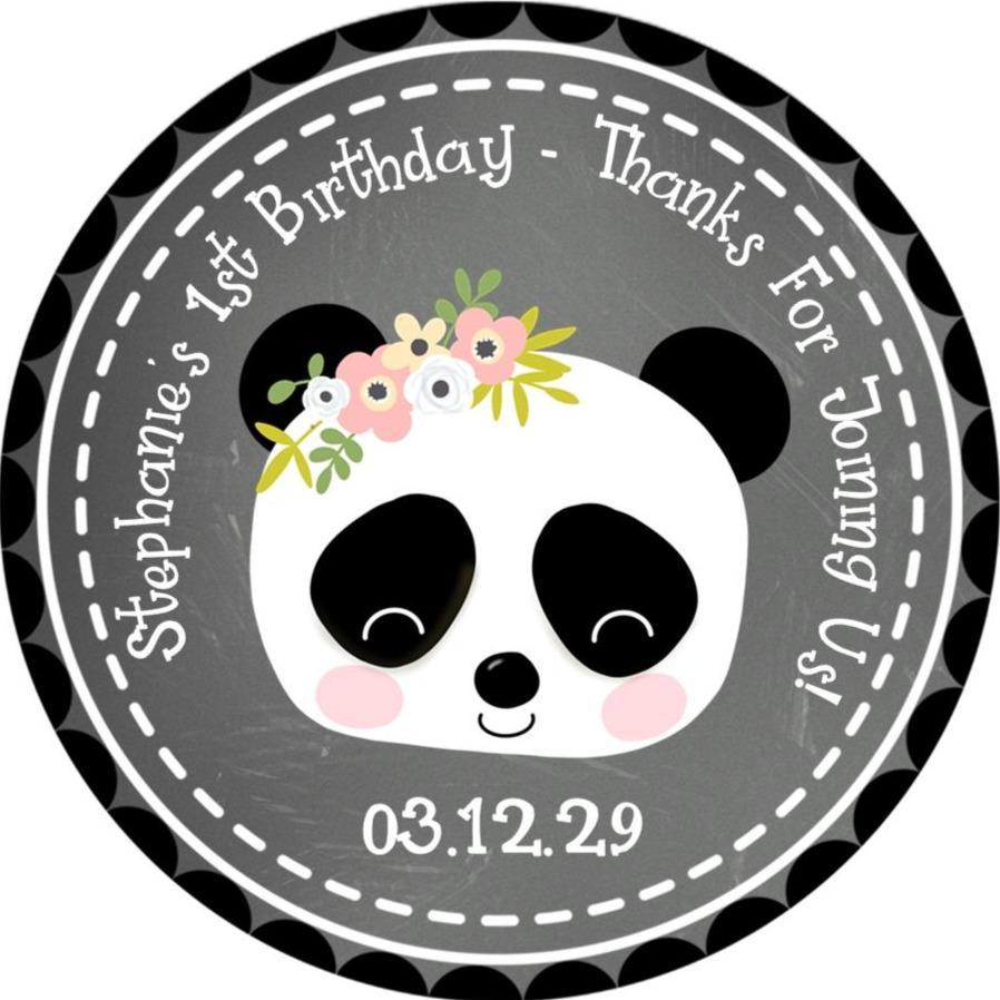 Girl panda birthday stickers with flower crown