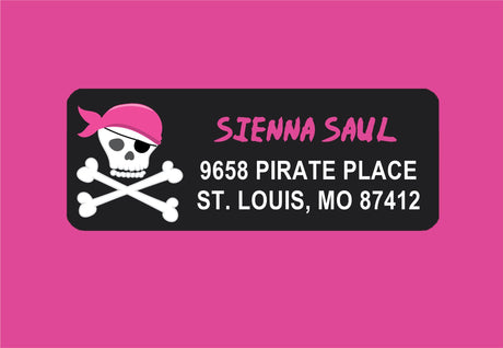 Girl pirate address labels with skull and crossbones design
