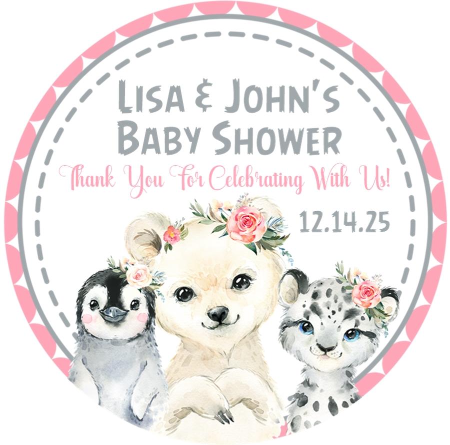 Girls Arctic Animals Baby Shower Stickers Or Favor Tags