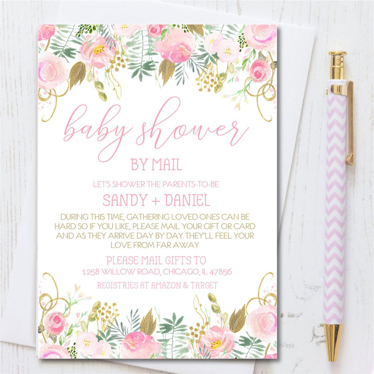 Girls Baby Shower By Mail Invitations