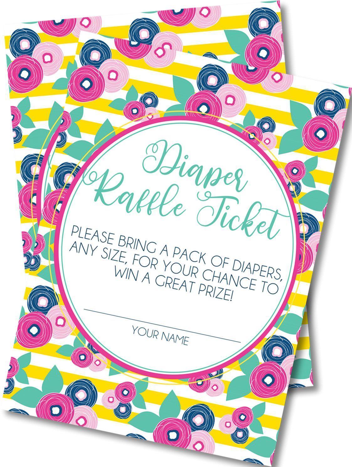 Girls Bright Floral Diaper Raffle Tickets