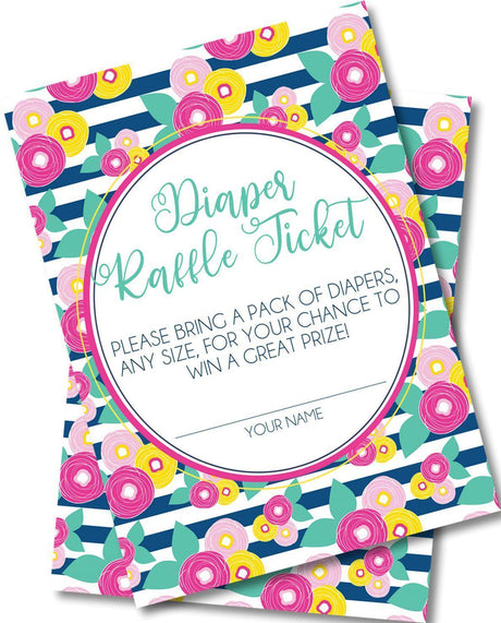 Girls Bright Floral Diaper Raffle Tickets