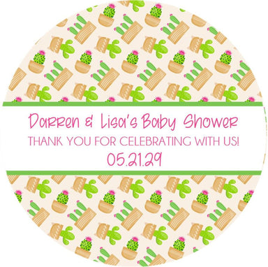 Girls Cactus Baby Shower Stickers Or Favor Tags
