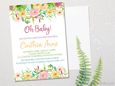 Girls Colorful Floral Baby Shower Invitations