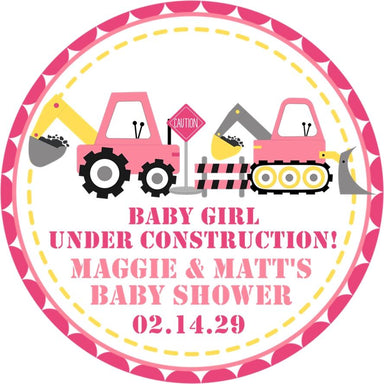 Girls Construction Baby Shower Stickers Or Favor Tags