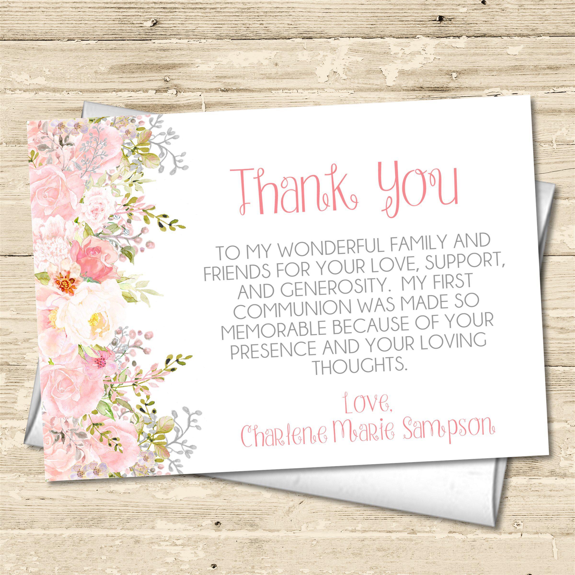 Girls Floral First Communion Thank You Cards
