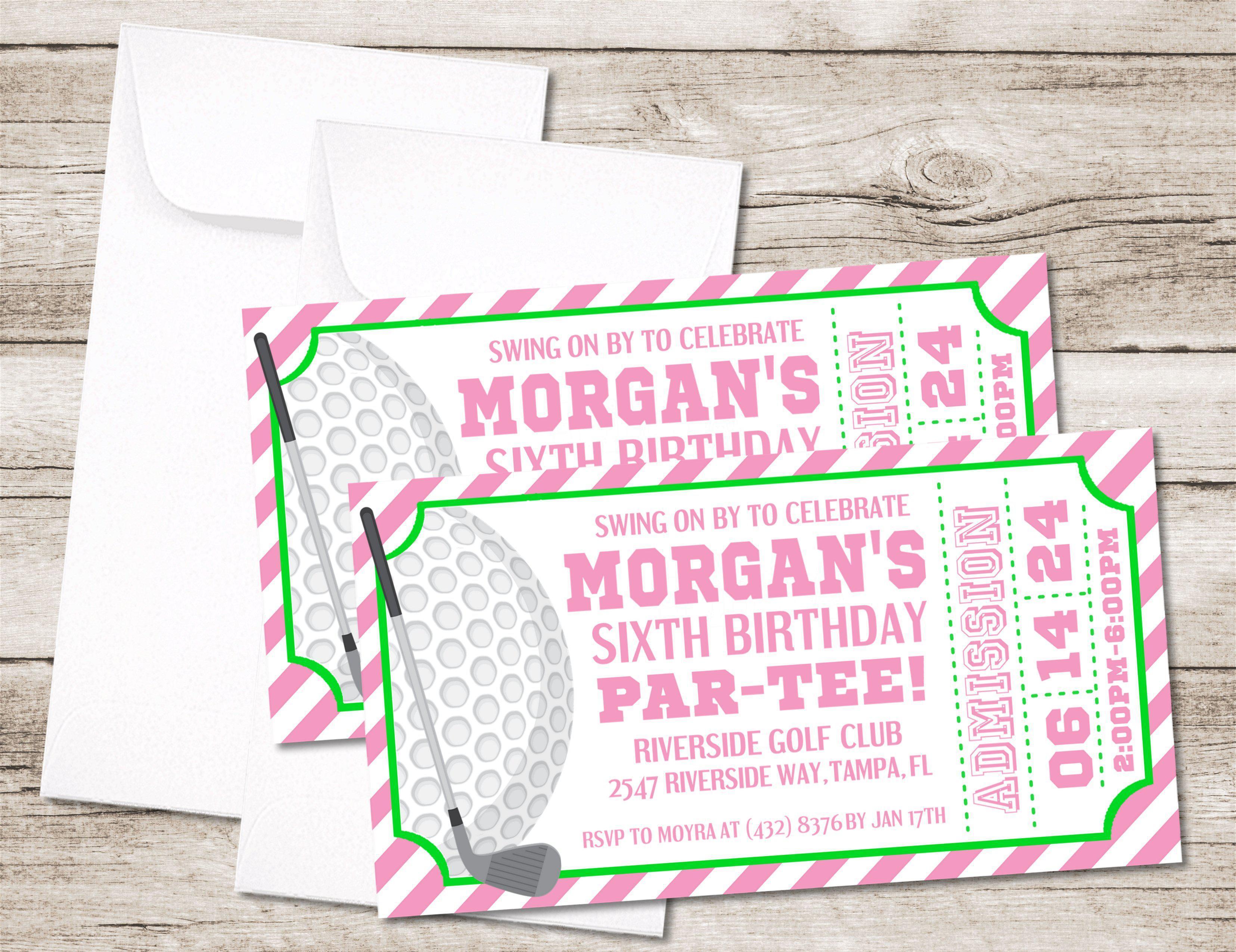 Girls Golf Birthday Party Ticket Invitations