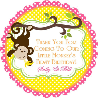 Girls Jungle Monkey Birthday Party Stickers Or Favor Tags