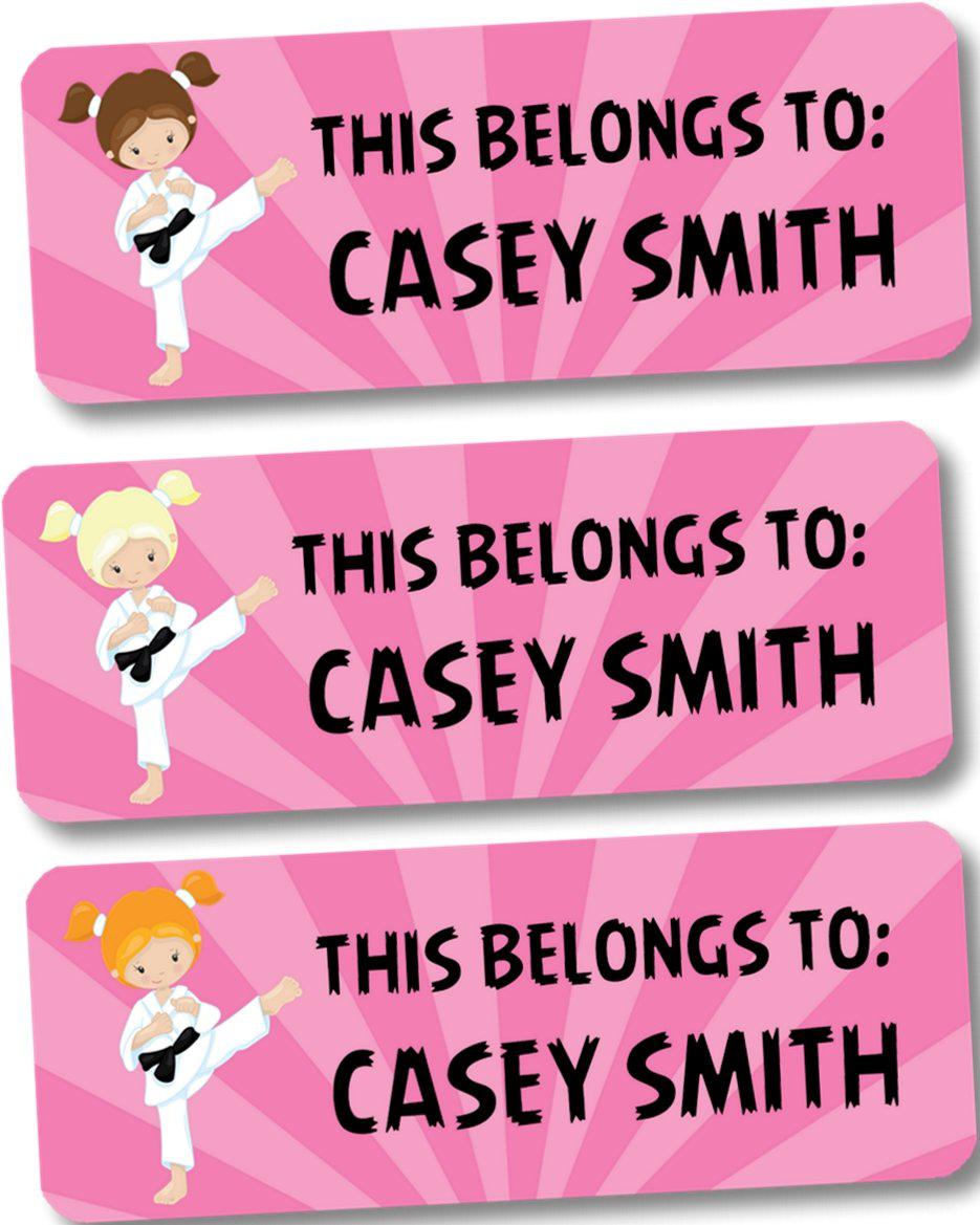 Girls Karate Back To School Supply Name Labels