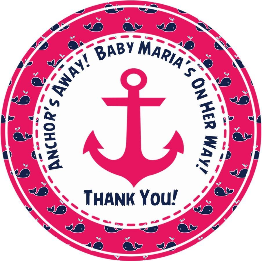 Girls Nautical Anchor Baby Shower Stickers Or Favor Tags