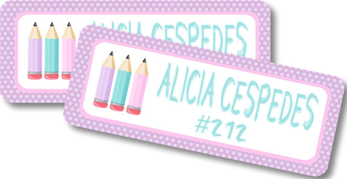 Girls Pastel Back To School Supply Name Labels