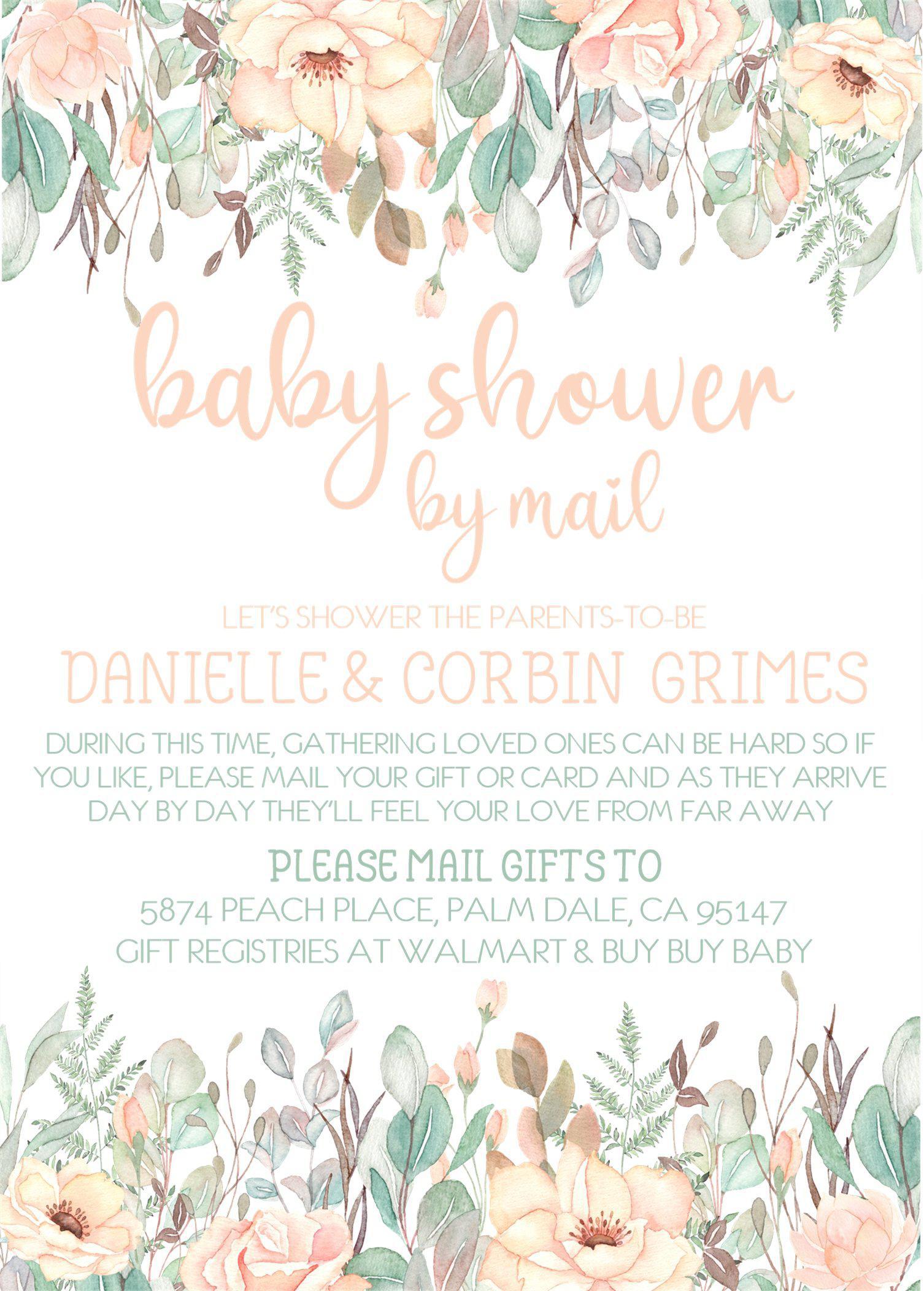 Girls Peach And Sage Floral Baby Shower By Mail Invitations