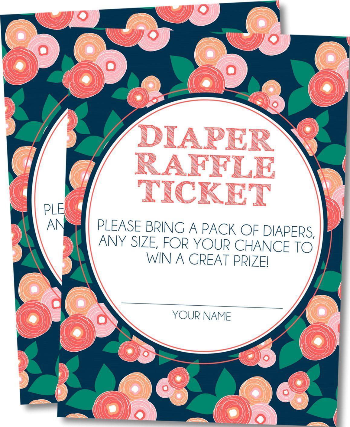 Girls Peach & Navy Floral Diaper Raffle Tickets