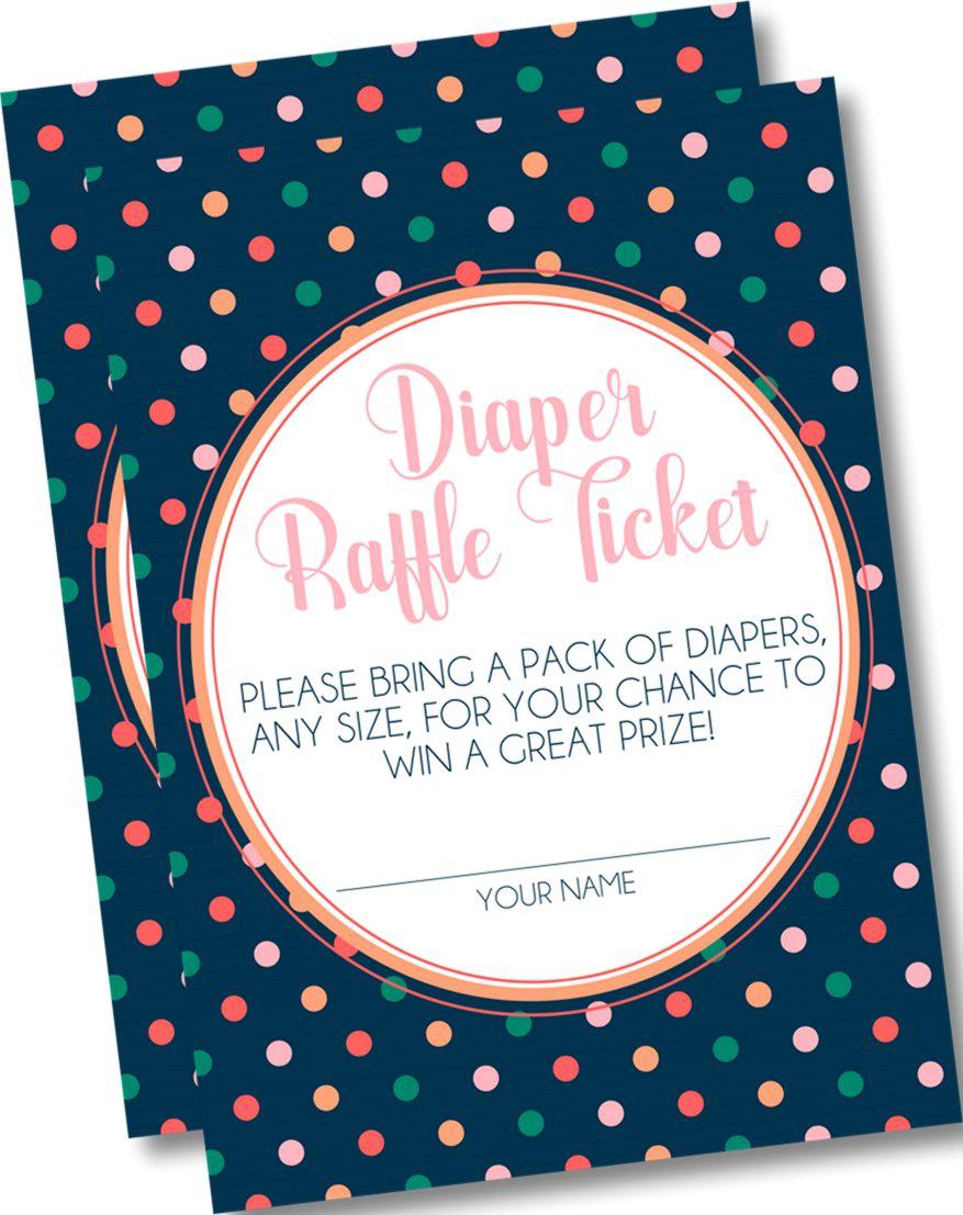 Girls Peach & Navy Polka Dot Diaper Raffle Tickets