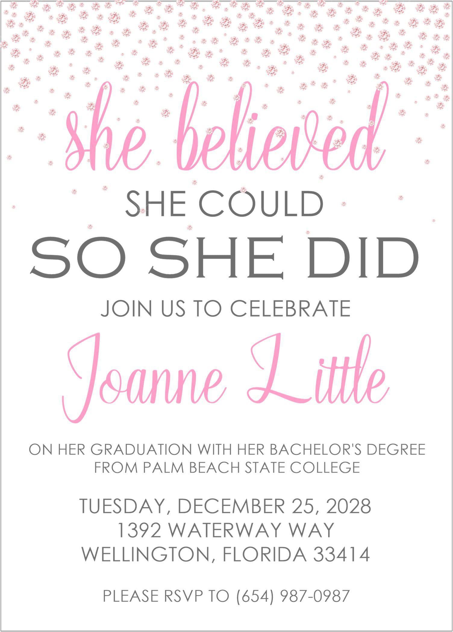 Girls Pink And White Graduation Party Invitations