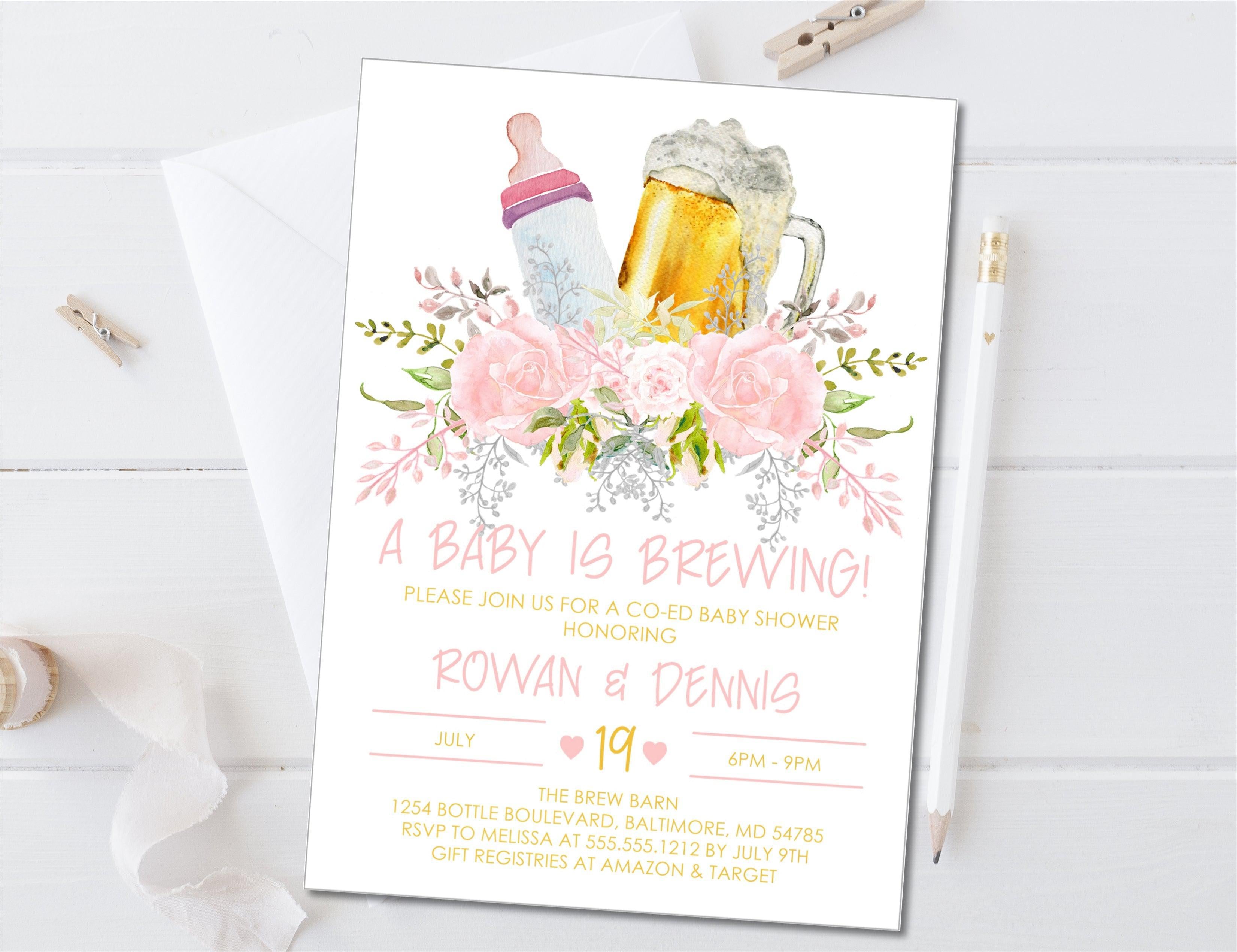 Girls Pink Beer Baby Shower Invitations