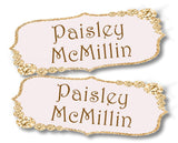 Girls Pink & Gold Jewel Back To School Supply Name Labels