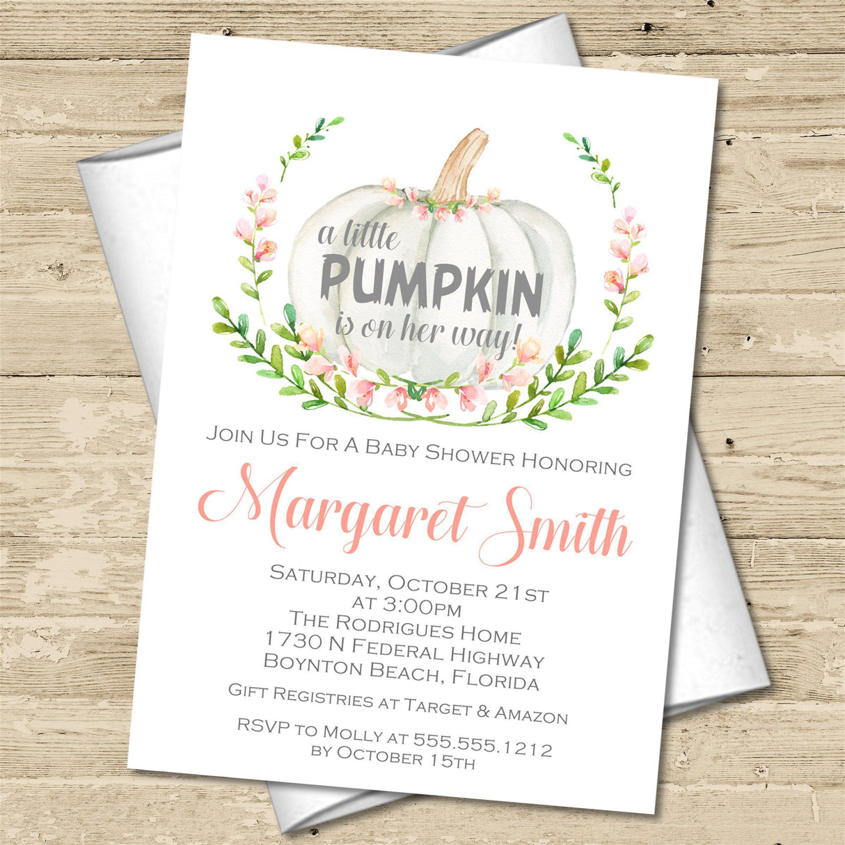 Girls Pink Little Pumpkin Baby Shower Invitations