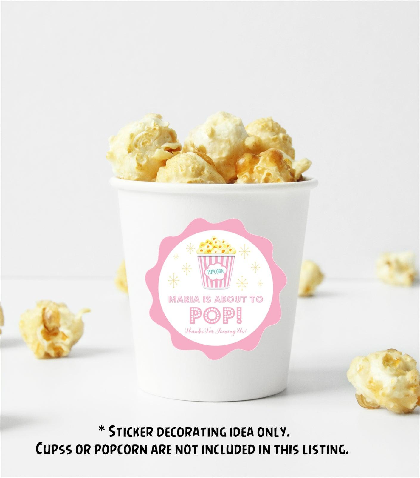 Girls Pink Popcorn Baby Shower Stickers