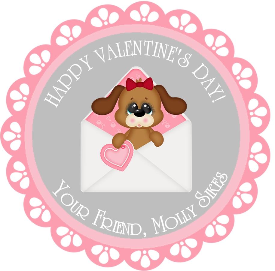 Girls Pink Puppy Dog Valentine's Day Stickers