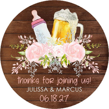 Girls Pink Rustic Beer Baby Shower Stickers Or Favor Tags