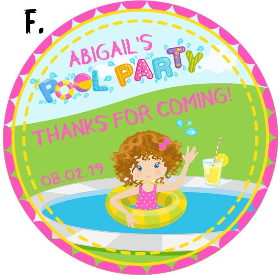 Girls Pool Birthday Party Stickers or Favor Tags