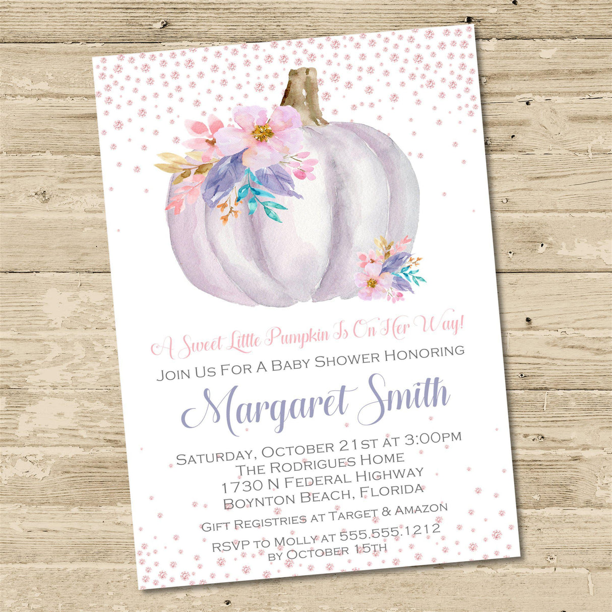 Girls Pumpkin Fall Baby Shower Invitations
