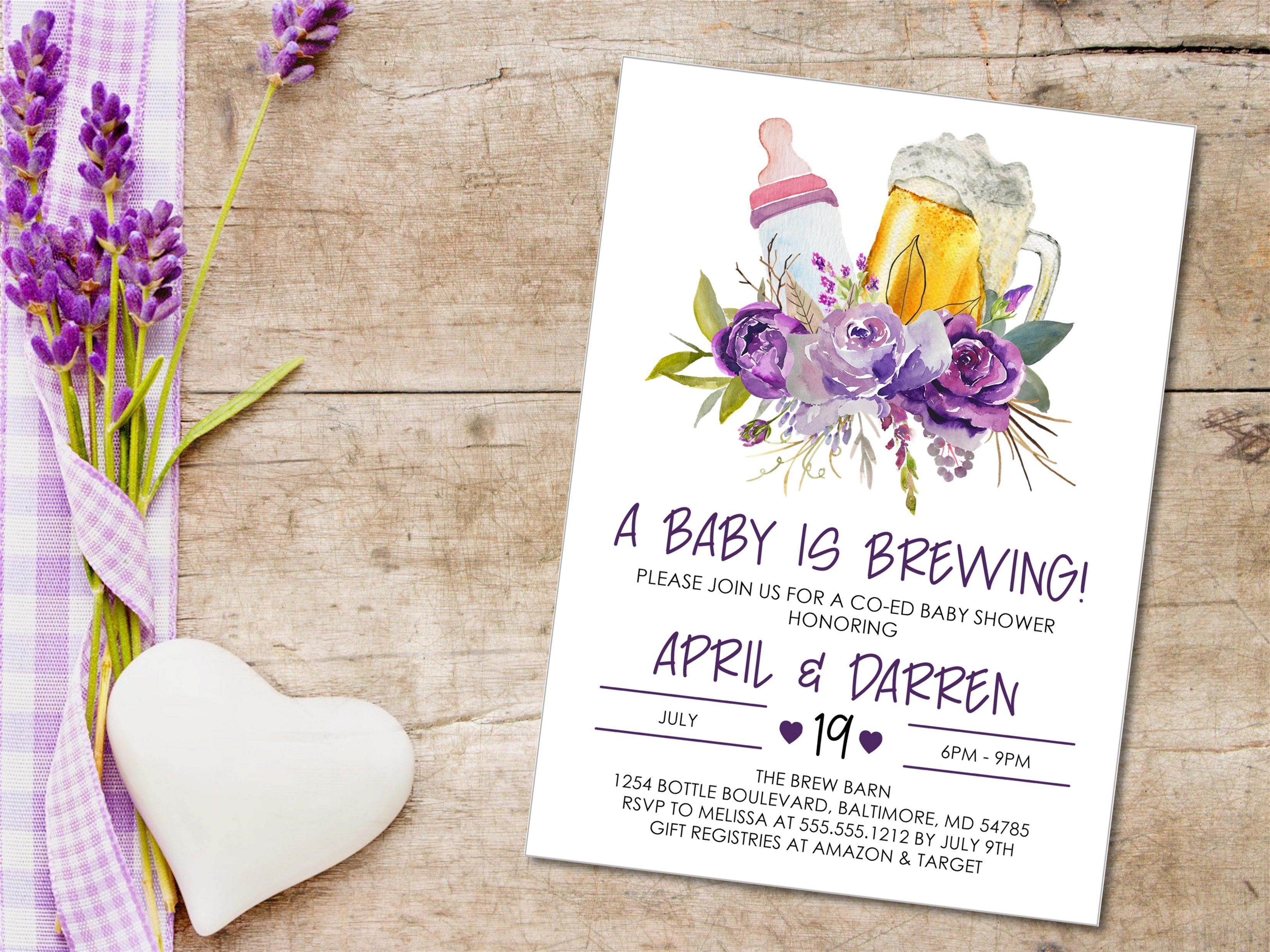 Girls Purple And Lavender Beer Baby Shower Invitations