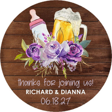 Girls Purple Rustic Beer Baby Shower Stickers Or Favor Tags
